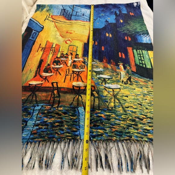 Van Gogh "Café Terrace at Night" Art Print Shaw or Scarf Warm Viscose- 72”x28.5” - Picture 11 of 13